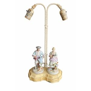 Vintage Victorian Porcelain Couple Table Lamp Double Light Shabby Chic Untested